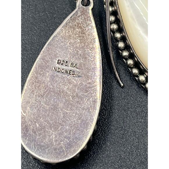 BA Indonesia 925 Mother Of Pearl Drop Dangle Sterling Silver Heavy Earrings - Picture 7 of 12